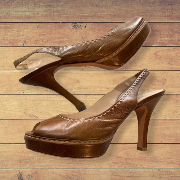 Prada slingback open toe pumps SIZE 8 WOMENS leather vintage style AMAZING FIND! - Picture 8 of 9